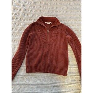Veronica Beard Cotton & Cashmere Misty Zip Up Sweater Rust XS